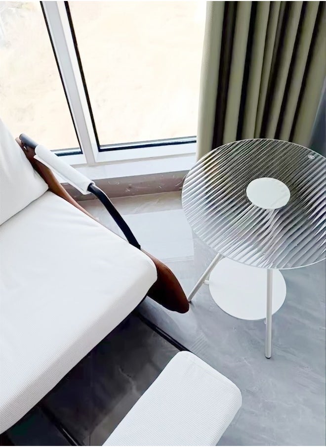 fashionhome - 2-Tiers Modern Design End Table Round Side Table with Tempered Glass Top and Metal Legs Small Accent Table Snack Tray Table for Living Room Bedroom 40x59 cm - Image 1