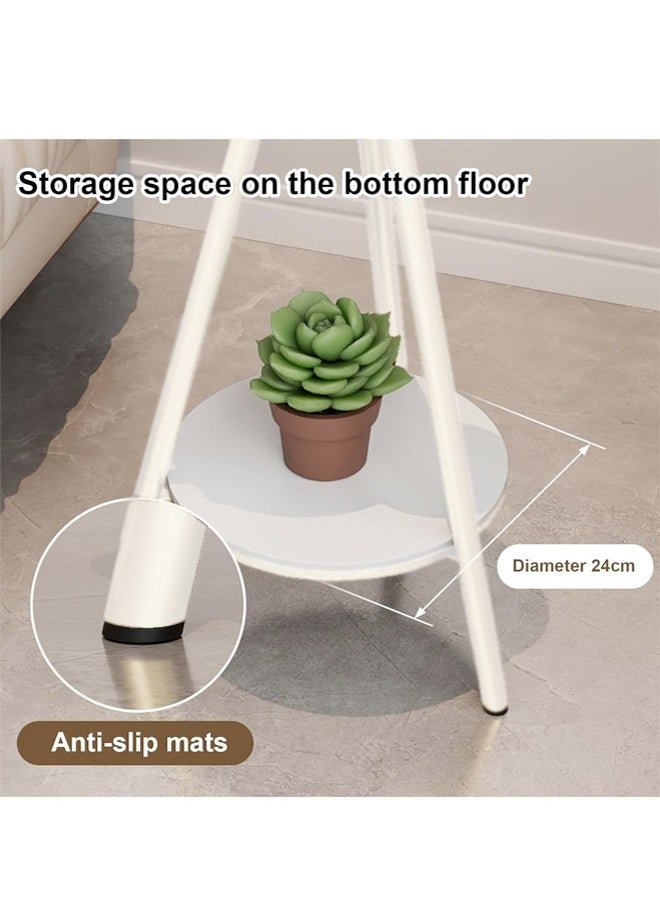 fashionhome - 2-Tiers Modern Design End Table Round Side Table with Tempered Glass Top and Metal Legs Small Accent Table Snack Tray Table for Living Room Bedroom 40x59 cm - Image 1