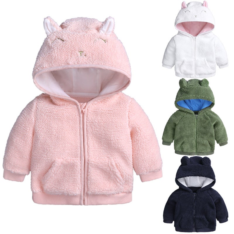 Children'S Clothing Baby'S Clothes Children'S Cotton Clothes Top Baby Lamb Velvet Hooded Jacket Children'S Cotton-Padded Jacket Outfit - Image 2