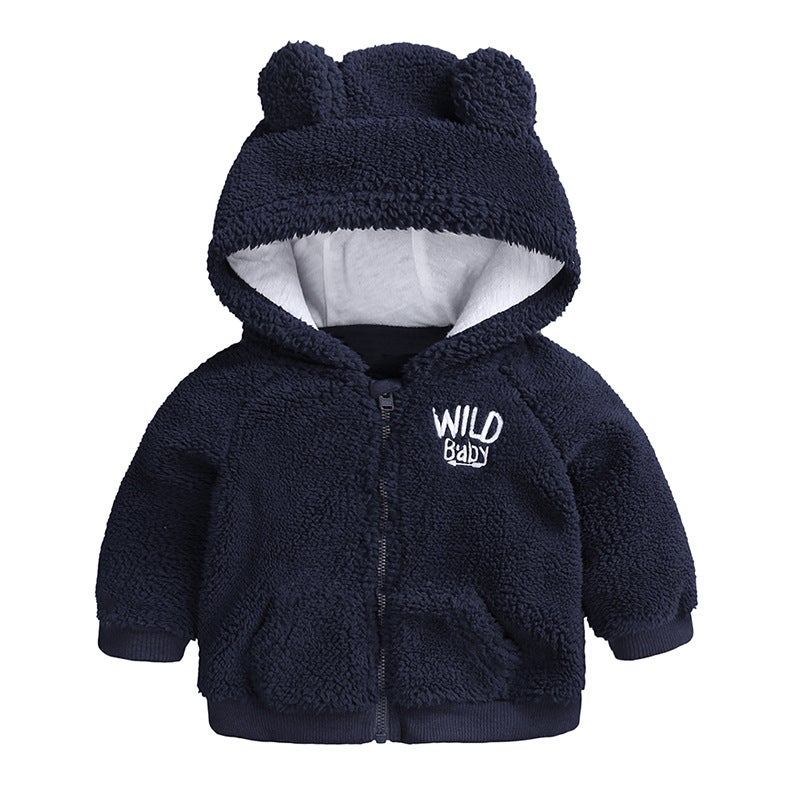 Children'S Clothing Baby'S Clothes Children'S Cotton Clothes Top Baby Lamb Velvet Hooded Jacket Children'S Cotton-Padded Jacket Outfit - Image 5