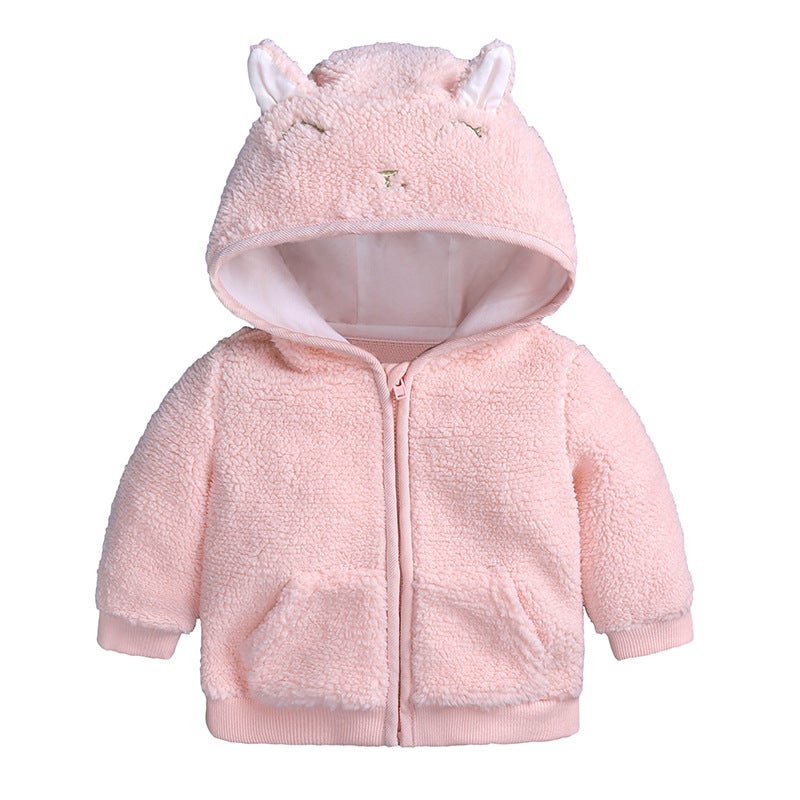 Children'S Clothing Baby'S Clothes Children'S Cotton Clothes Top Baby Lamb Velvet Hooded Jacket Children'S Cotton-Padded Jacket Outfit - Image 3