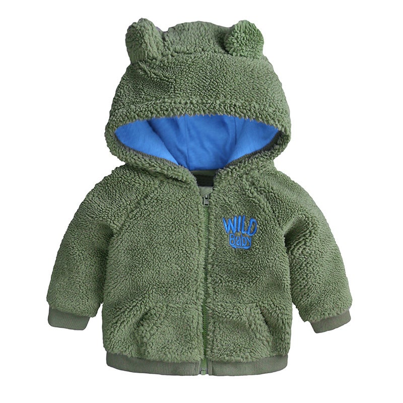Children'S Clothing Baby'S Clothes Children'S Cotton Clothes Top Baby Lamb Velvet Hooded Jacket Children'S Cotton-Padded Jacket Outfit - Image 1