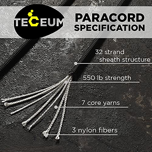 TECEUM Paracord Type III 550 Black – 1000 ft – 4mm – Tactical Rope MIL-SPEC – Outdoor para Cord –Camping Hiking Fishing Gear and Equipment – EDC Parachute Cord – Strong Survival Rope 016 - Image 2