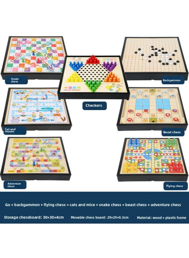Flying Chess Gobang Checkers Chess Multi-functional Chessboard Combination Children's Interactive Board Game Educational Battle Toys-Specifications:Plastic Seven-in-one (jump + Five + Fly + Probe + Bucket + Cat + Snake)  - Image 1