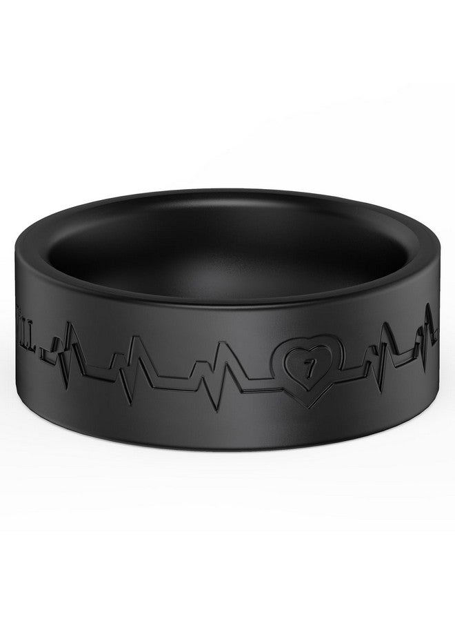 King Will خواتم سيليكون للرجال - 8 مم عرض حلقات خطوبة مطاطية قابلة للتنفس، تصميم نبض داخلي، حلقة مريحة، سوداء، مقاس 9 - Image 2