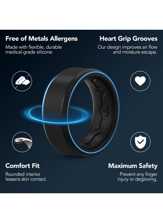 King Will خواتم سيليكون للرجال - 8 مم عرض حلقات خطوبة مطاطية قابلة للتنفس، تصميم نبض داخلي، حلقة مريحة، سوداء، مقاس 9 - Image 3