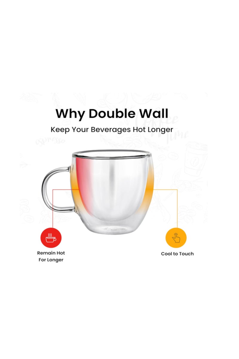 THE ARTFUL BLEND Set of 2 Double Wall Glass Coffee Mugs with Handles – 250ml – Ideal for Coffee, Latte, Cappuccino, Tea, Juice & Hot or Cold Drinks - Image 4