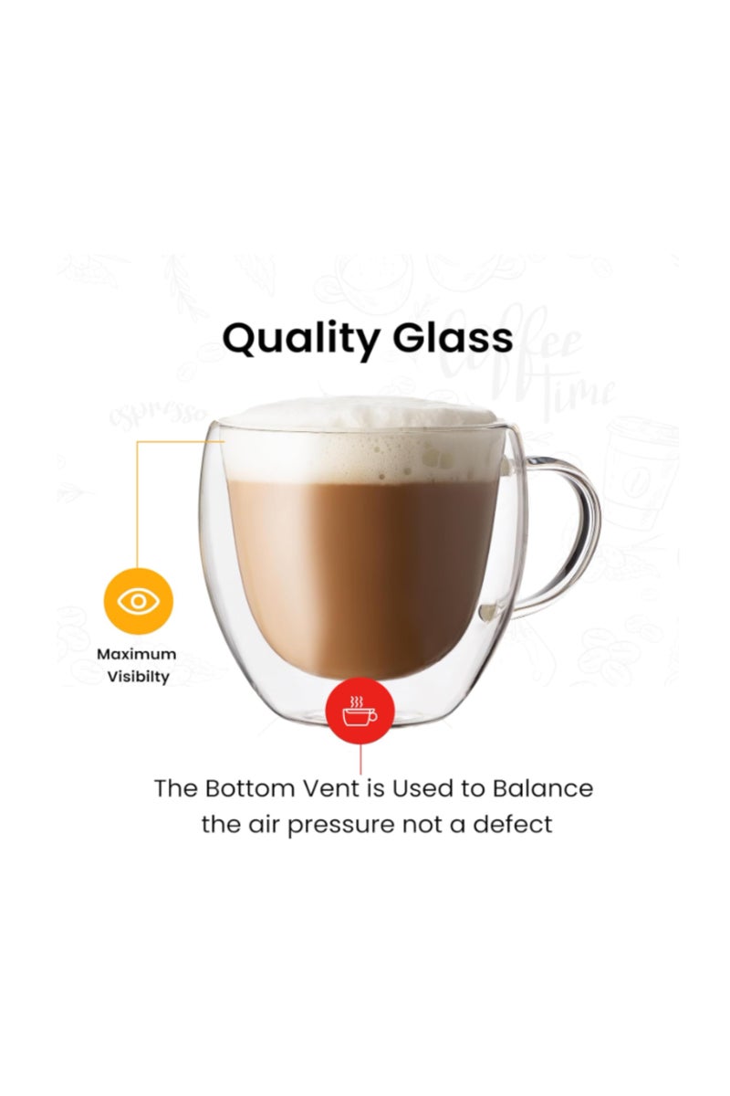 THE ARTFUL BLEND Set of 2 Double Wall Glass Coffee Mugs with Handles – 250ml – Ideal for Coffee, Latte, Cappuccino, Tea, Juice & Hot or Cold Drinks - Image 5