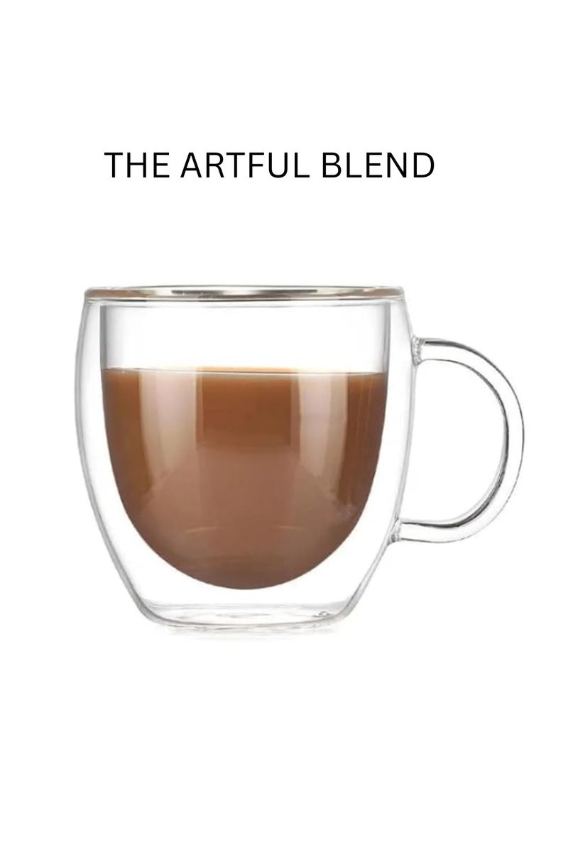 THE ARTFUL BLEND Set of 2 Double Wall Glass Coffee Mugs with Handles – 250ml – Ideal for Coffee, Latte, Cappuccino, Tea, Juice & Hot or Cold Drinks - Image 2