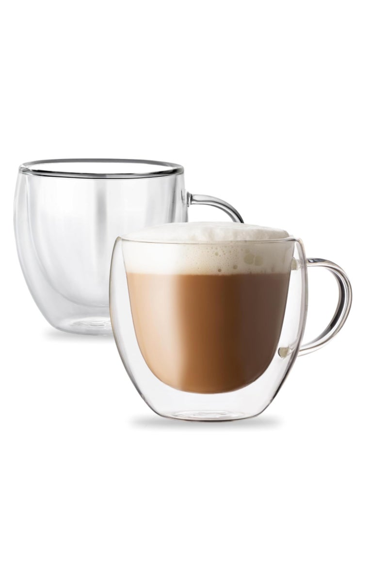 THE ARTFUL BLEND Set of 2 Double Wall Glass Coffee Mugs with Handles – 250ml – Ideal for Coffee, Latte, Cappuccino, Tea, Juice & Hot or Cold Drinks - Image 1