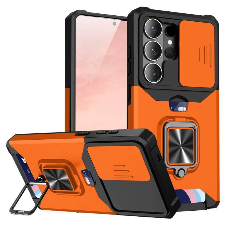 TPU+PC Protective Case for Redmi Note 13 Pro with Shockproof and Card Holder plus Shockproof plus Drop Protection plus Kickstand in Orange - Image 1