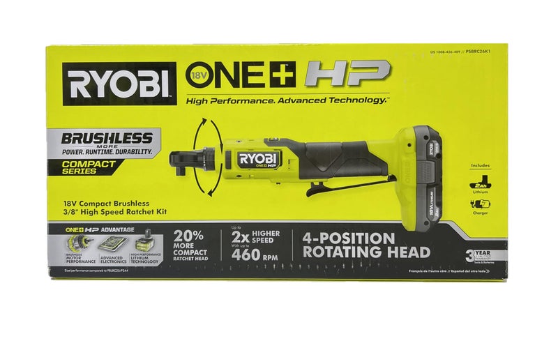 Ryobi ONE 18V HP Brushless Cordless 38 in High Speed Ratchet Kit with 20 Ah Battery and Charger PSBRC26K1