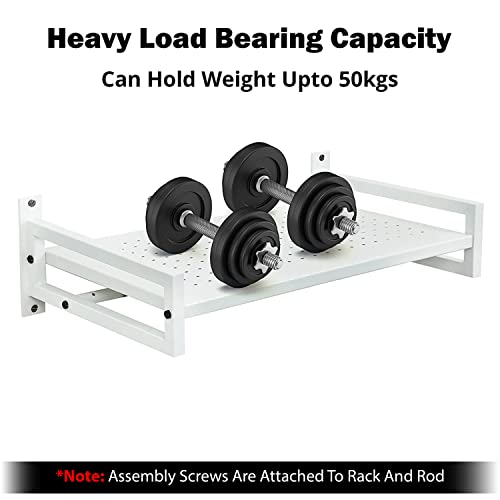 Livzing Microwave Oven Wall Mount Stand for Kitchen | Metal Holder Storage Rack | Wall Mount Microwave Oven Rack with 8 Hooks - White - Image 3