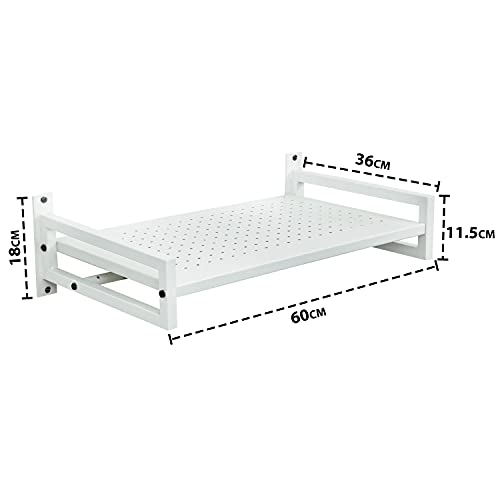 Livzing Microwave Oven Wall Mount Stand for Kitchen | Metal Holder Storage Rack | Wall Mount Microwave Oven Rack with 8 Hooks - White - Image 2