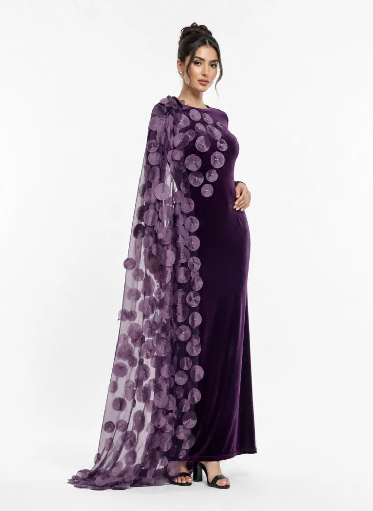 Opera Fashion Long Velvet Evening Dress with Draped Chiffon