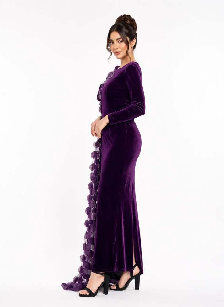 Opera Fashion Long Velvet Evening Dress with Draped Chiffon