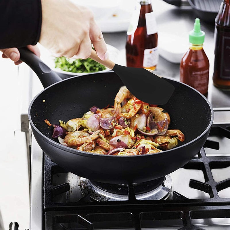 P plus fire Set of 5 Piece Silicone spatulas Cooking Utensil Set with Natural Acacia Hard Wood HandleWOODEN5APPLUS Black - Image 5