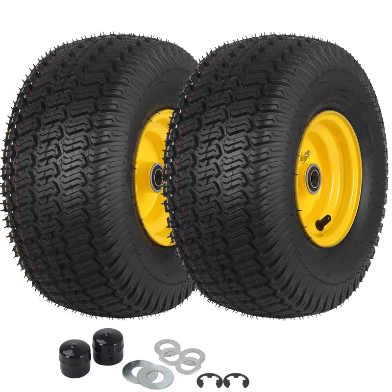 GICOOL (2 Pack) 15x6.00-6 Tubeless Tire and Wheel, 3" Offset Hub, 3/4" Bearing, 4 Ply, 15x6-6 Replacement Riding Lawn Mower Front Tires, Compatible with 100 and 300 Series John Deere Riding Mowers - Image 1