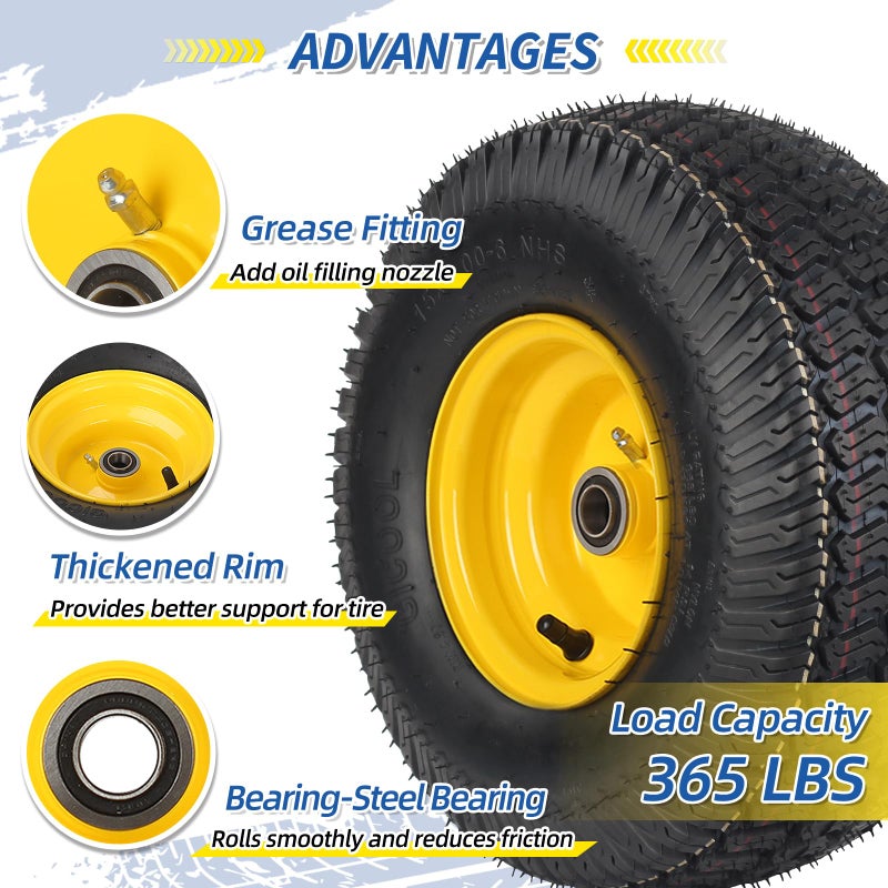 GICOOL (2 Pack) 15x6.00-6 Tubeless Tire and Wheel, 3" Offset Hub, 3/4" Bearing, 4 Ply, 15x6-6 Replacement Riding Lawn Mower Front Tires, Compatible with 100 and 300 Series John Deere Riding Mowers - Image 4