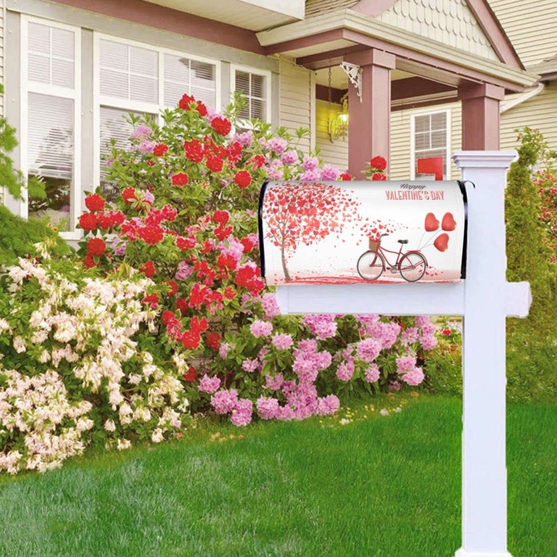 Harooni Romantic Valentine'S Mailbox Cover Mother'S Day With Bike And Tree Made Out Of Hearts - Magnetic Standard Size 18"" X 21"" Outdoor Garden Decoratives - Image 4