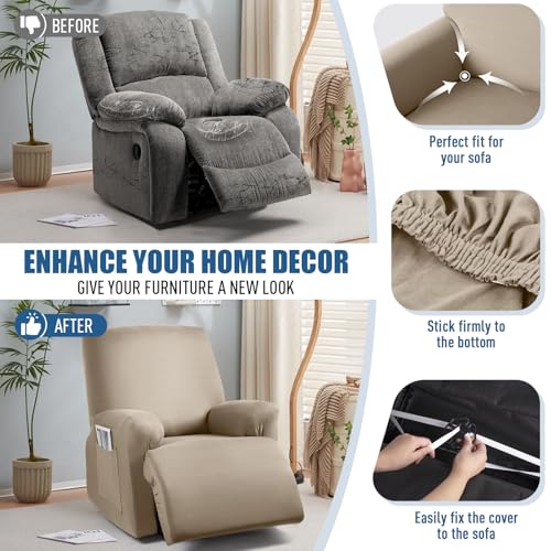 TAOCOCO Recliner Chair Covers Stretch Polyester Fabric 3-Piece for Large Recliners, Soft, Breathable and Skin-Friendly Furniture Protector - Fits Most Recliner Sizes (Taupe) - Image 5