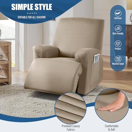 TAOCOCO Recliner Chair Covers Stretch Polyester Fabric 3-Piece for Large Recliners, Soft, Breathable and Skin-Friendly Furniture Protector - Fits Most Recliner Sizes (Taupe) - Image 4