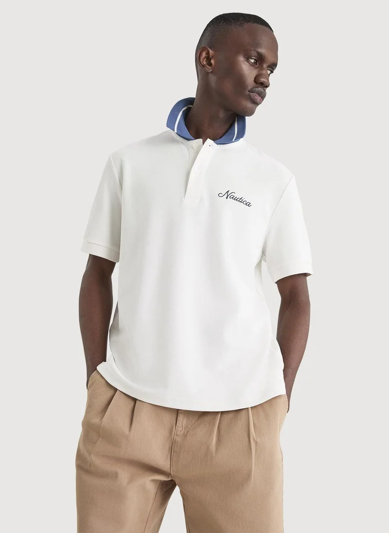 Nautica Men Regular Fit Classic Polo Shirt for Smart Casual Style - Off White