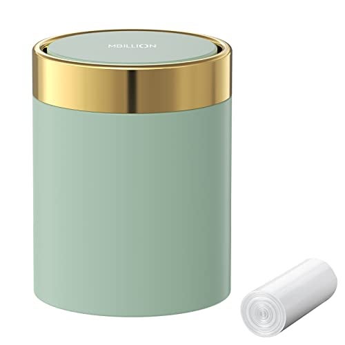 Mbillion Mini Trash Can with Lid, Desktop Small Trash Can Recycling Bin Cute Metal Garbage Can for Tabletop Countertop Use,Stainless Steel 0.4Gal/1.5L Waste Bin for Office Parlor Car Bedroom,Light Green - Image 1