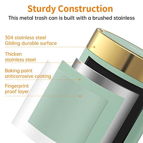 Mbillion Mini Trash Can with Lid, Desktop Small Trash Can Recycling Bin Cute Metal Garbage Can for Tabletop Countertop Use,Stainless Steel 0.4Gal/1.5L Waste Bin for Office Parlor Car Bedroom,Light Green - Image 3