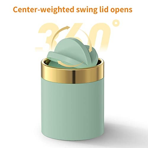 Mbillion Mini Trash Can with Lid, Desktop Small Trash Can Recycling Bin Cute Metal Garbage Can for Tabletop Countertop Use,Stainless Steel 0.4Gal/1.5L Waste Bin for Office Parlor Car Bedroom,Light Green - Image 2
