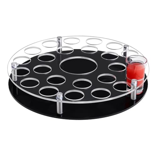 Peacoblue 25 Shot Glass Holder Tray with Heavy Base-Black, Clear Bar Circular Acrylic Cups Tray Holder Organizer with Central Bottle Slot Display Case for Parties, Clubs & Home Bars - Image 1