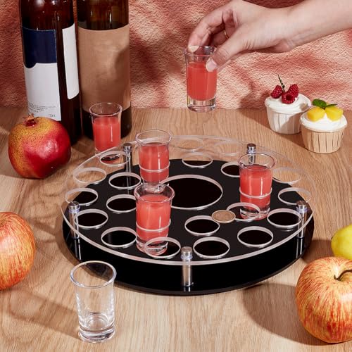 Peacoblue 25 Shot Glass Holder Tray with Heavy Base-Black, Clear Bar Circular Acrylic Cups Tray Holder Organizer with Central Bottle Slot Display Case for Parties, Clubs & Home Bars - Image 5