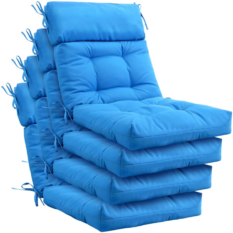Barydat 4 Pack High Back Chair Cushion Indoor Outdoor Tufted Seat and Back Chair Rocking Pads Lounge Porch Seat Cushion with Ties for Patio Furniture 434 x 21 x 33 InchBlue