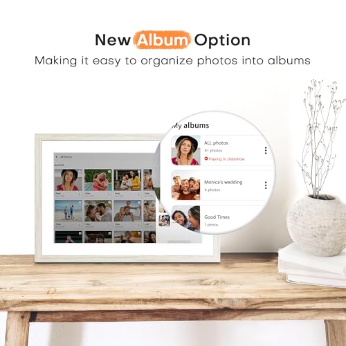 Pastigio 10.1 Inch Digital Picture Frame, 32GB Frameo Digital Frame WiFi, Digital Photo Frame 1280x800 HD Touch Screen, WiFi for Instant Sharing, Auto-Rotate, Wall Mountable, Gifts for Women, White Woodgrain - Image 5