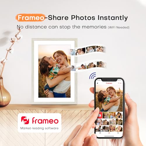 Pastigio 10.1 Inch Digital Picture Frame, 32GB Frameo Digital Frame WiFi, Digital Photo Frame 1280x800 HD Touch Screen, WiFi for Instant Sharing, Auto-Rotate, Wall Mountable, Gifts for Women, White Woodgrain - Image 3