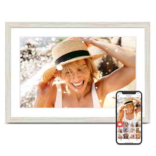 Pastigio 10.1 Inch Digital Picture Frame, 32GB Frameo Digital Frame WiFi, Digital Photo Frame 1280x800 HD Touch Screen, WiFi for Instant Sharing, Auto-Rotate, Wall Mountable, Gifts for Women, White Woodgrain - Image 1