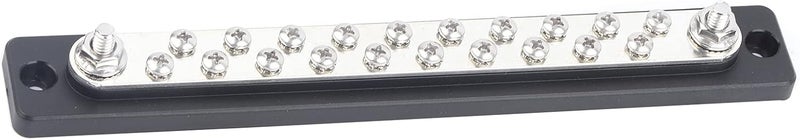 20 Position 2 Stud Bus Bar Electric Terminal Junction Block, AC 130A DC 150A, Silver Black - High Current Brass Strip, Ideal for Trucks and Boats - Image 1
