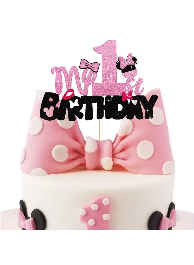 BEISHIDA زينة كعكة بيشيدا للبنات - زينة كعكة الفأر - زينة حفلة عيد الميلاد - عيد ميلادي الأول - زينة حفلة عيد الميلاد باللونين الوردي والأسود للفتيات - Image 1
