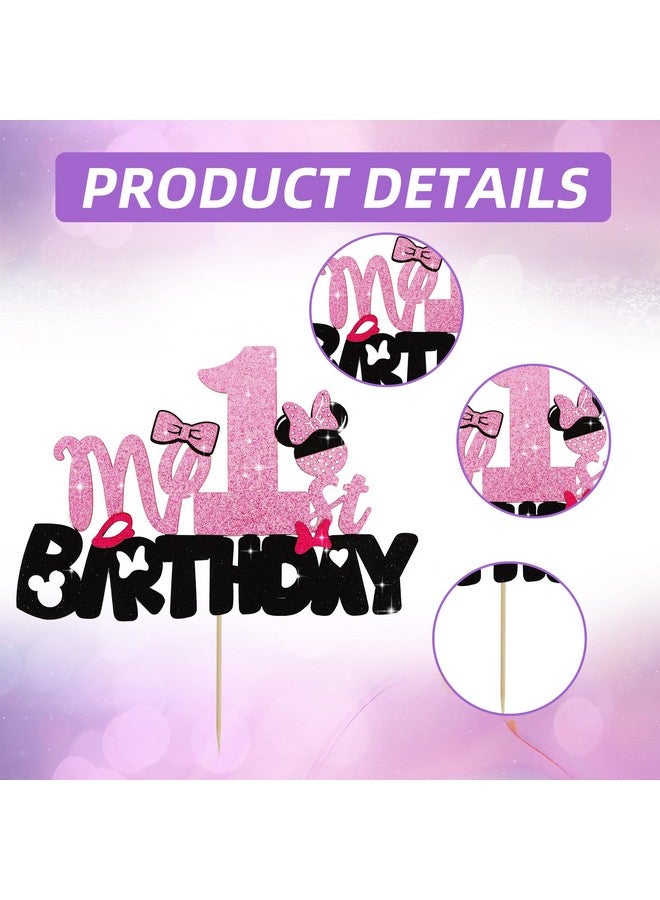 BEISHIDA زينة كعكة بيشيدا للبنات - زينة كعكة الفأر - زينة حفلة عيد الميلاد - عيد ميلادي الأول - زينة حفلة عيد الميلاد باللونين الوردي والأسود للفتيات - Image 3