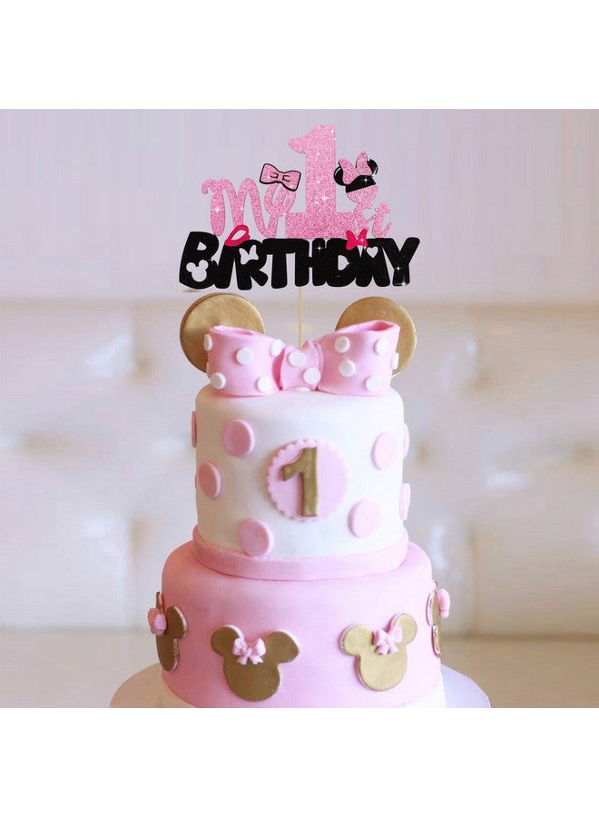 BEISHIDA زينة كعكة بيشيدا للبنات - زينة كعكة الفأر - زينة حفلة عيد الميلاد - عيد ميلادي الأول - زينة حفلة عيد الميلاد باللونين الوردي والأسود للفتيات - Image 5