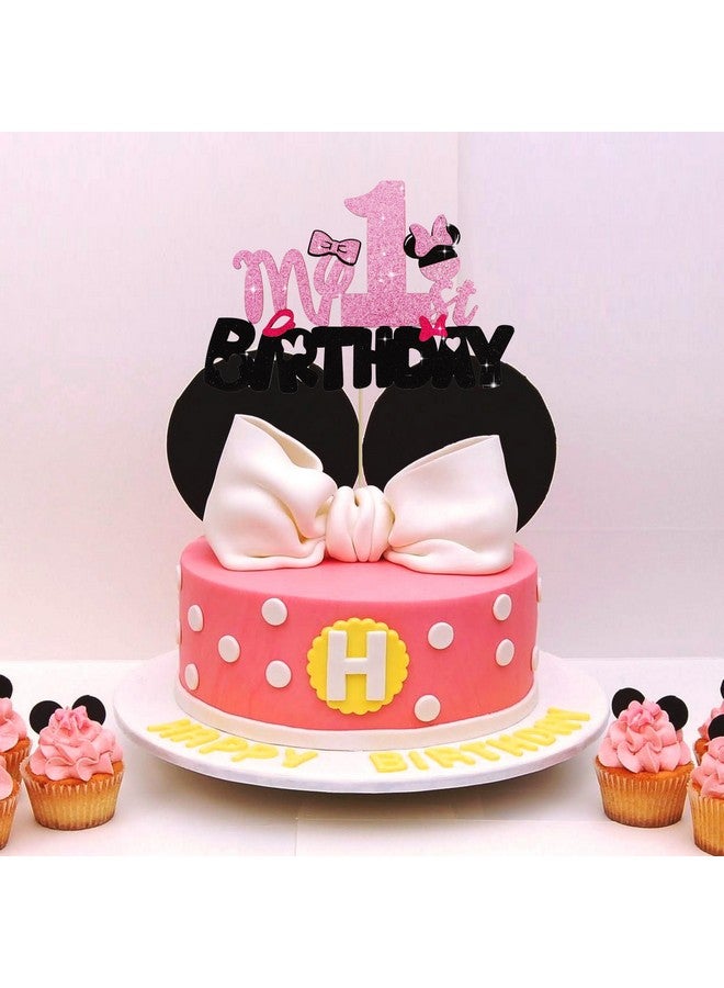 BEISHIDA زينة كعكة بيشيدا للبنات - زينة كعكة الفأر - زينة حفلة عيد الميلاد - عيد ميلادي الأول - زينة حفلة عيد الميلاد باللونين الوردي والأسود للفتيات - Image 4