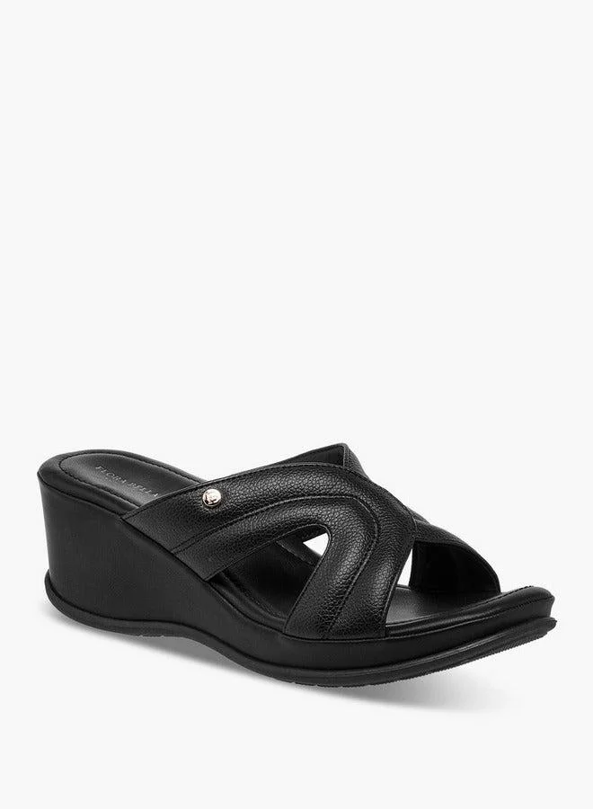 Flora Bella By Shoexpress Cutout Detail Slip-On Sandals with Wedge Heels