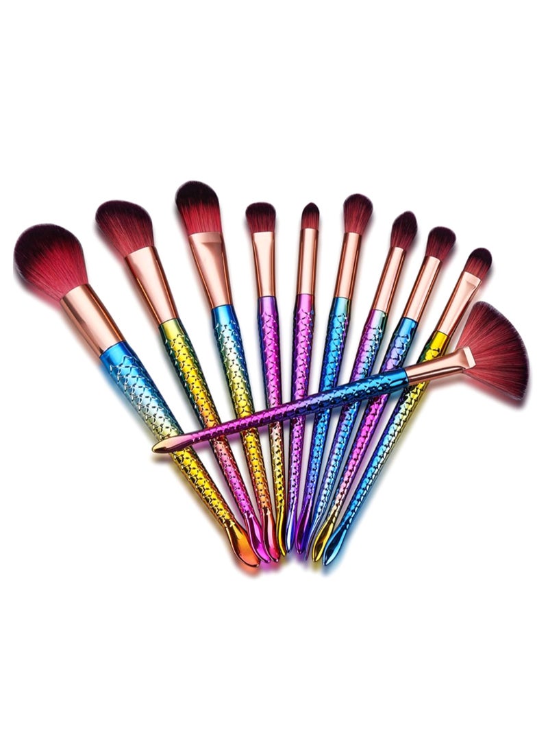 طقم فراشي مستحضرات تجميل مكون من 10 قطع متعدد الألوان - Image 2