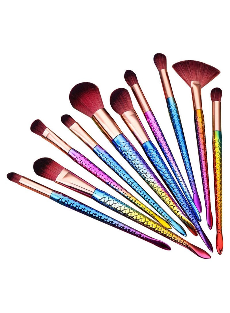 طقم فراشي مستحضرات تجميل مكون من 10 قطع متعدد الألوان - Image 1