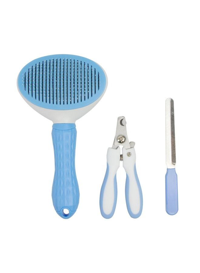 GEDUORIE Cat Hair Brush and Cat Nail Clipper with Nail Filer Kit for Cat Puppy Dog Small Pets Grooming and Shedding Pet Hair Remove Cat Claw Care Scissor Set Oval Cat Brush and Bending Nail Cutter - Image 1