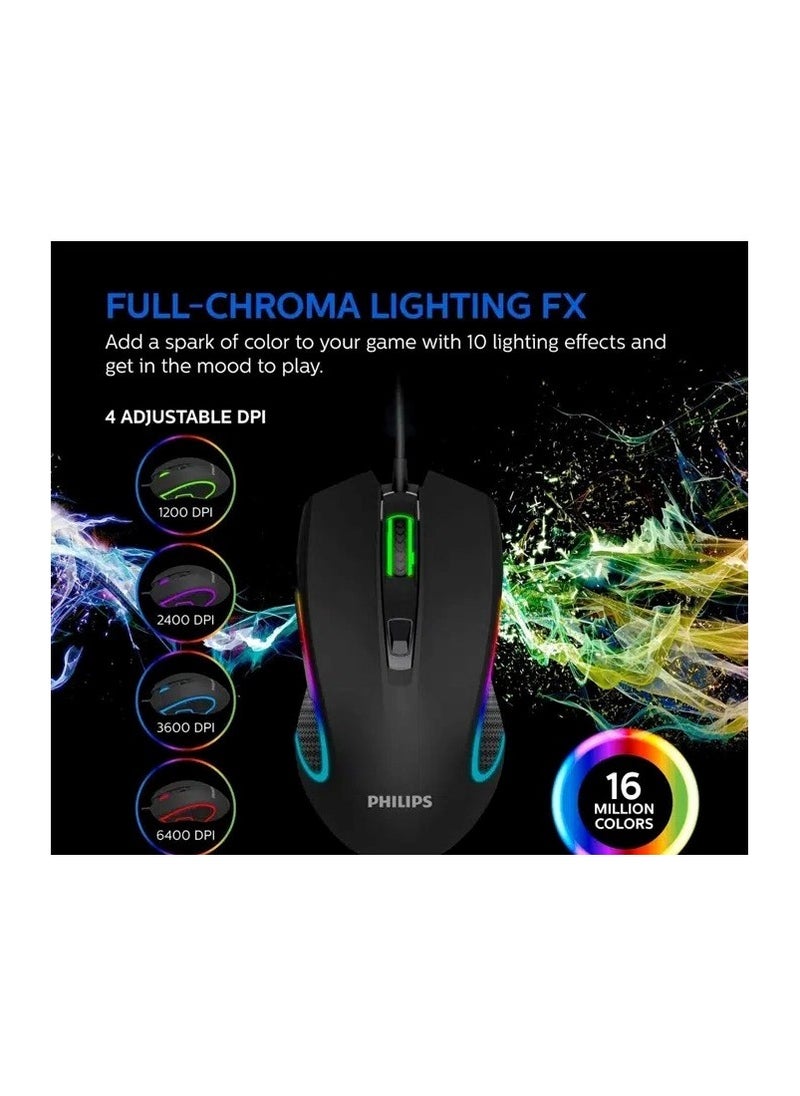 Philips SPK9413 Gaming Mouse 6 Button USB Wired Black