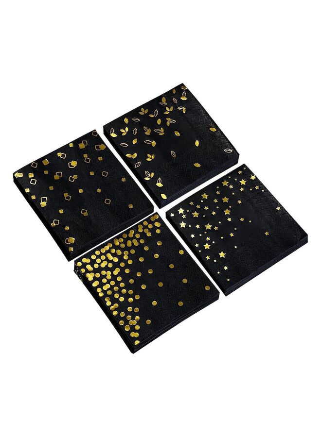 يُسلِّم متجر وايت شوب، 100 منديل ورقي للاستخدام مرة واحدة، منقطة باللونين الأسود والذهبي، لحفلات العشاء والنزهات والكوكتيل وأعياد الميلاد، مستلزمات الزينة، 5 × 5 بوصات - Image 1