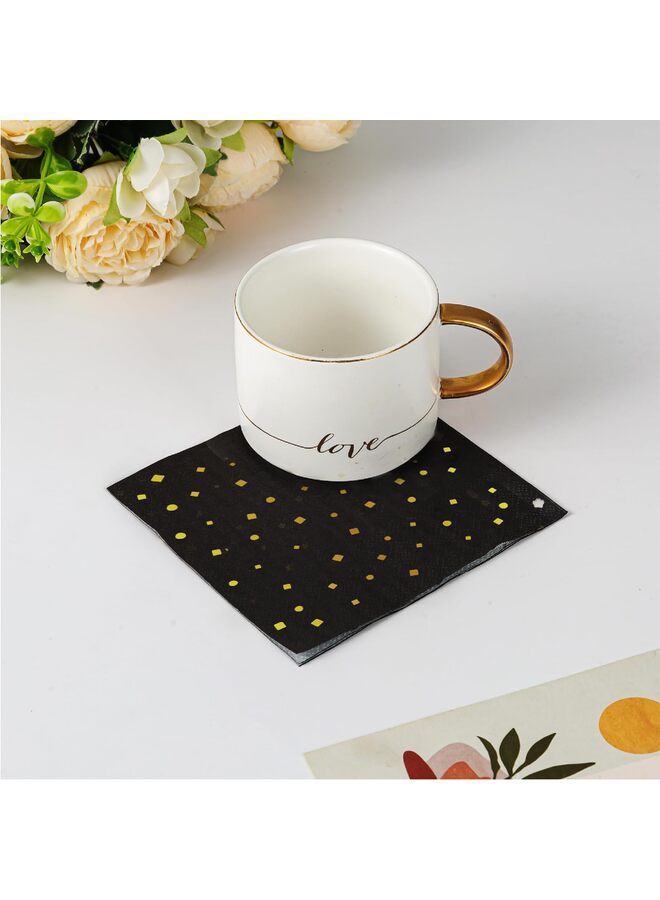 يُسلِّم متجر وايت شوب، 100 منديل ورقي للاستخدام مرة واحدة، منقطة باللونين الأسود والذهبي، لحفلات العشاء والنزهات والكوكتيل وأعياد الميلاد، مستلزمات الزينة، 5 × 5 بوصات - Image 5