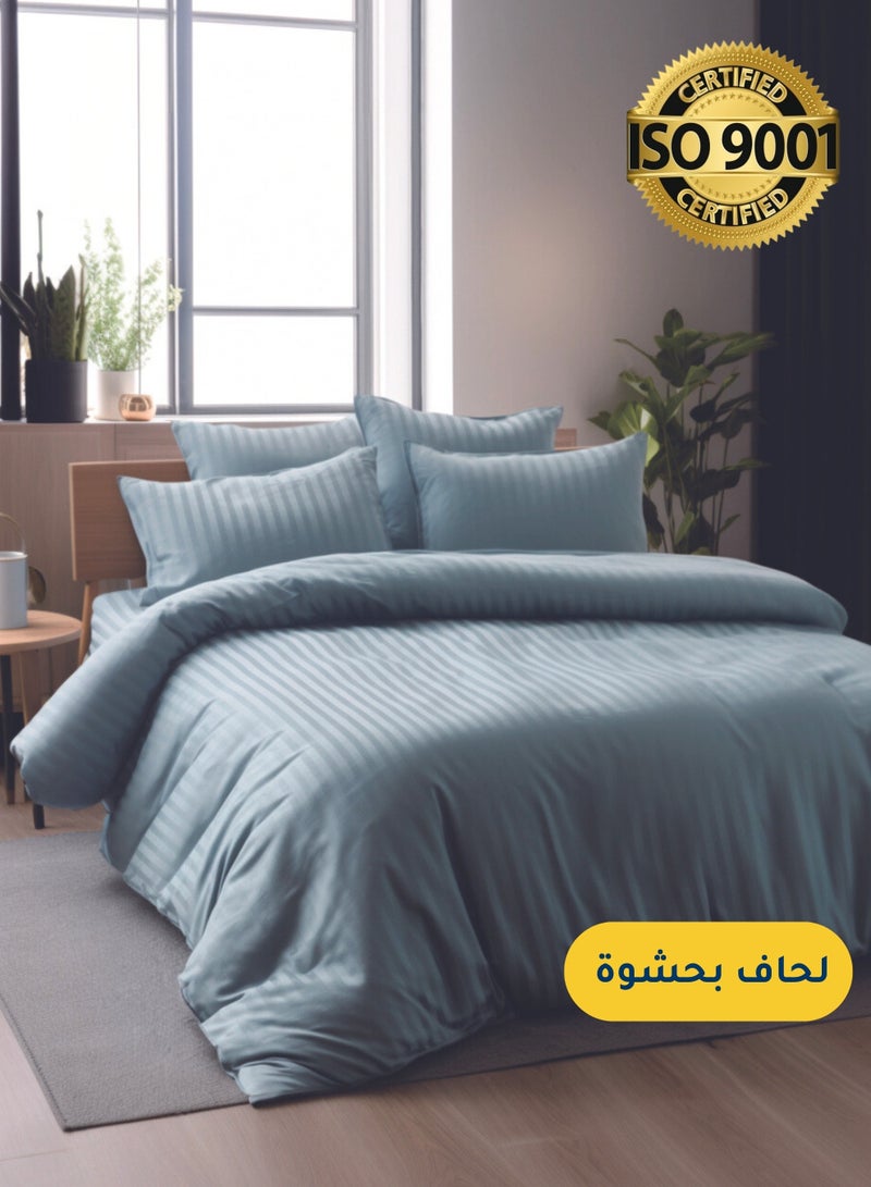 Master Home Textile Microfiber Hotel Comforter Sets, Fits 200 cm x 200 cm Size Bed, Duvet Filling Included, 9 Pcs King Size, Hotel Stripe Pattern - Image 1