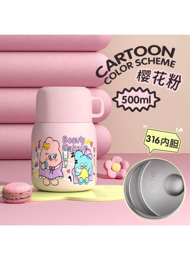 Cute Cartoon Series Stew Beaker Large Capacity 316 Stainless Steel Thermos Cup Female High-looking Insulated Double-layer Water Kettle